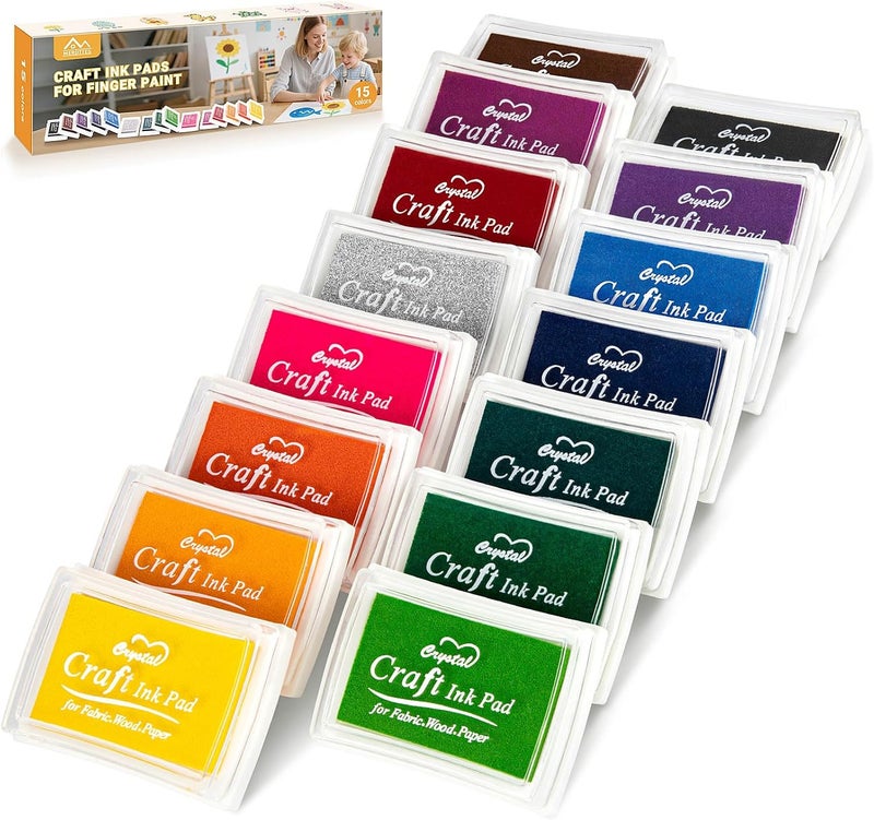 MERDTTES 15 Colors Craft Ink Pads, Washable Finger Ink Pads for Stamps for Kids DIY, Paper, Wood Fabric, Scrapbooking, Rubber Stamps - Image 1